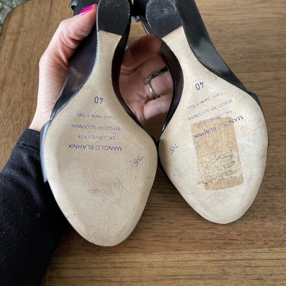 Manolo Blahnik Womens Wedge Black Leather Ankle Strap Shoes - Picture 3 of 10